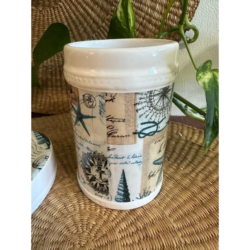 Nautical Ceramic Jar with Lid – Compass & Sea Design